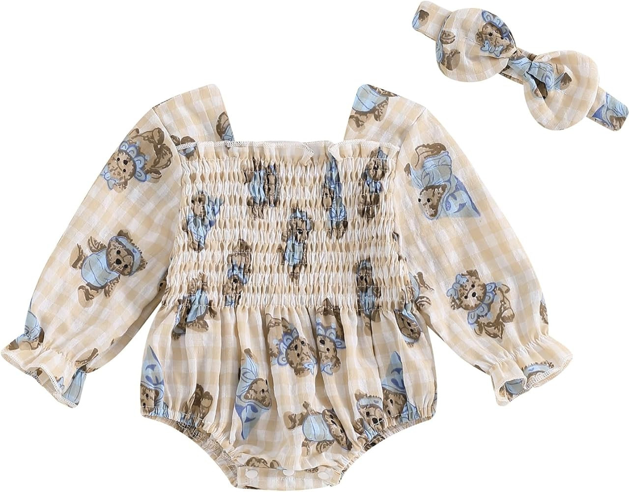 Douhoow Fall Baby Girl Clothes Infant Baby Girl Pleated Romper Baby Girl Plaid Romper Festival Ou... | Amazon (US)