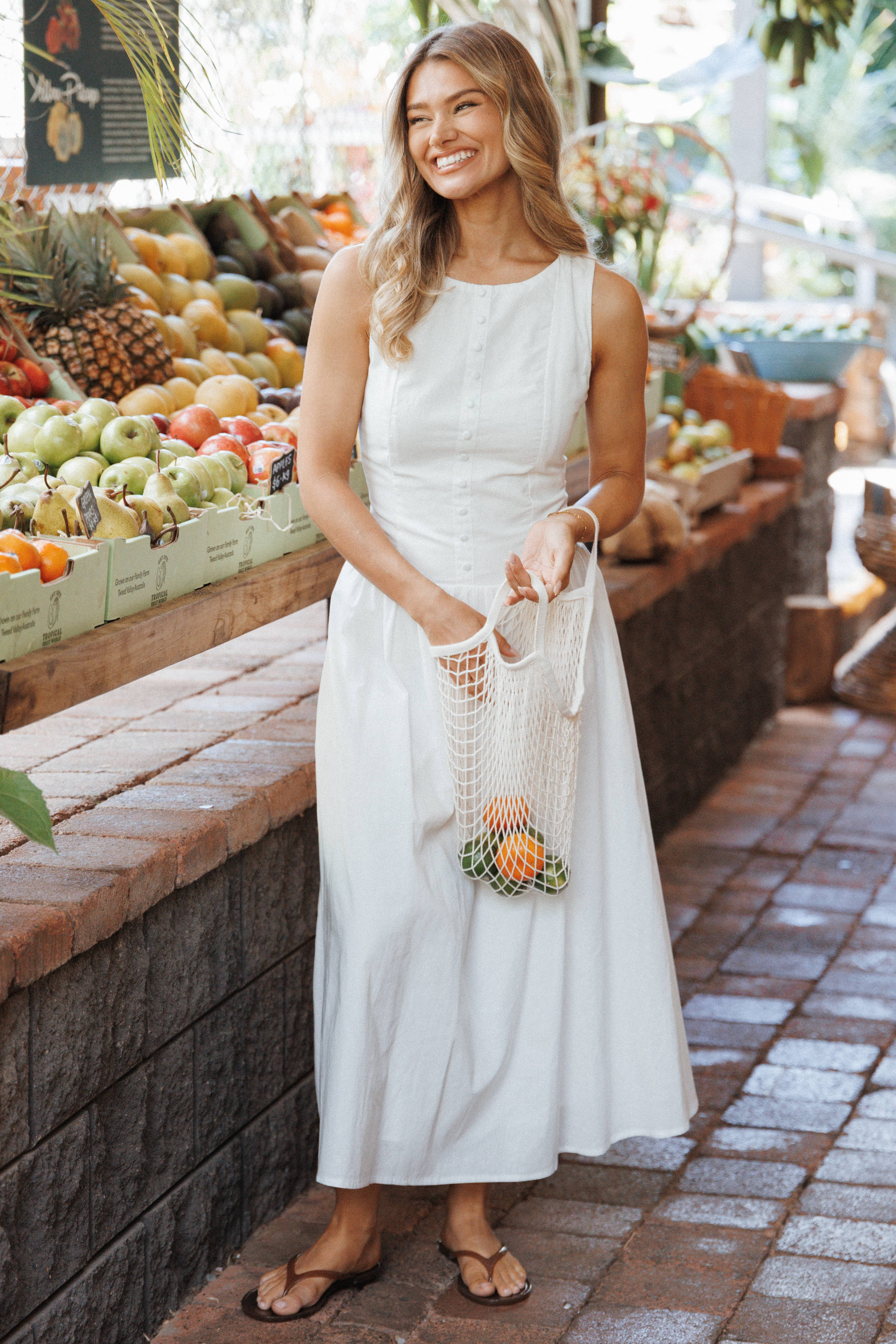 Evie Button Front Maxi Dress - White | Petal & Pup (US)