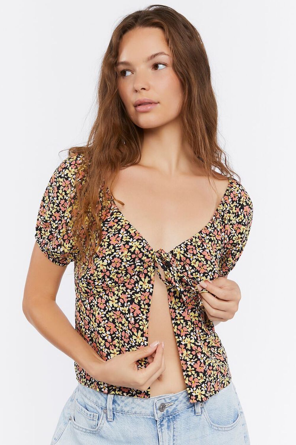 Tie-Front Floral Print Crop Top | Forever 21 | Forever 21 (US)