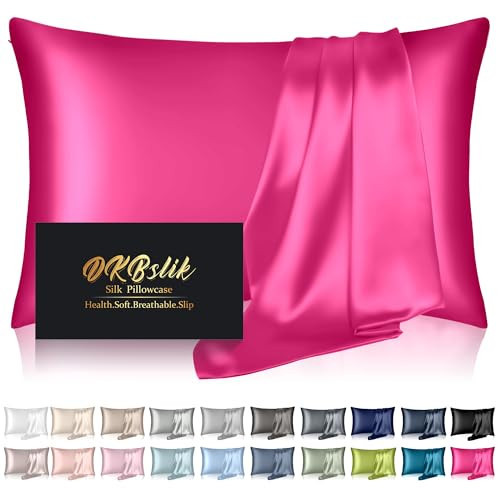 Silk Pillowcase for Hair and Skin, Mulberry Silk Pillow Cases Queen Size, Anti Acne Cooling Beauty Sleep Both Sides Natural Silk Satin Pillowcases with Hidden Zipper, Gifts for Women Men, Hot Pink | Amazon (US)