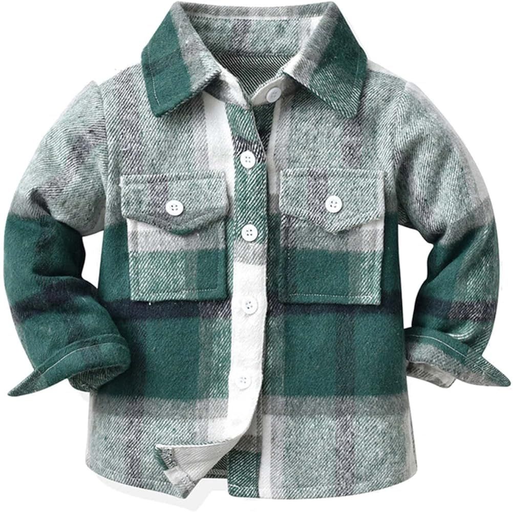 Kids Toddler Flannel Shirt Jacket Plaid Long Sleeve Lapel Button Down Shacket Baby Boys Girls Fall S | Amazon (US)