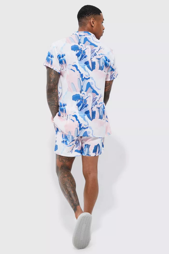 Short Sleeve Crepe Abstract Shirt & Swim | Boohoo.com (US & CA)