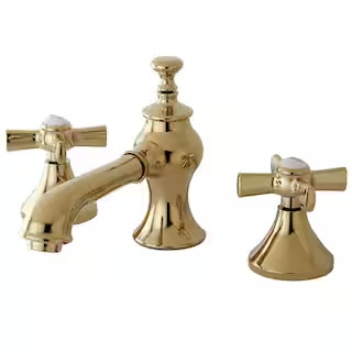 Kingston Brass Modern Cross 8 in. Widespread 2-Handle Mid-Arc Bathroom Faucet in Polished Brass H... | The Home Depot