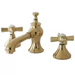 Modern Cross 8 in. Widespread 2-Handle Mid-Arc Bathroom Faucet in Polished Brass | The Home Depot