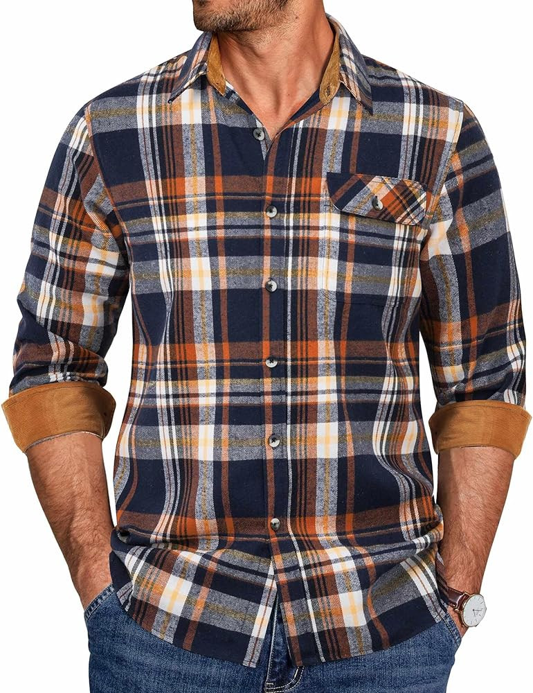 COOFANDY Mens Flannel Shirts Long Sleeve Button Down Shirt Casual Shirts Work Shirts for Men | Amazon (US)