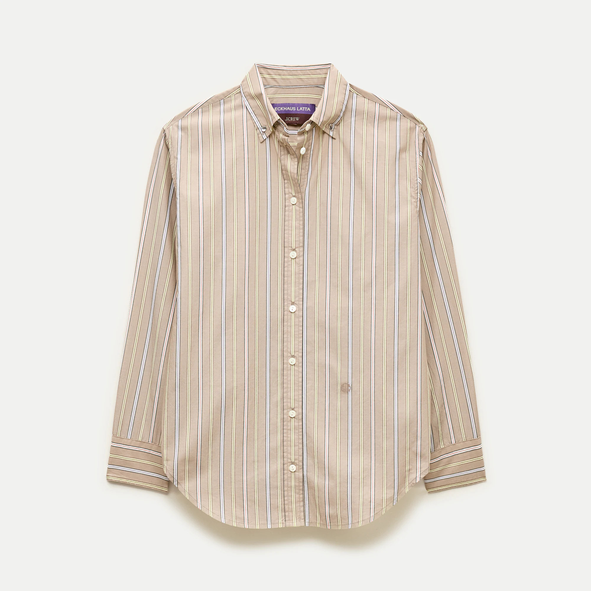 Eckhaus Latta x J.Crew overlap button-down shirt in striped cotton poplin | J. Crew US