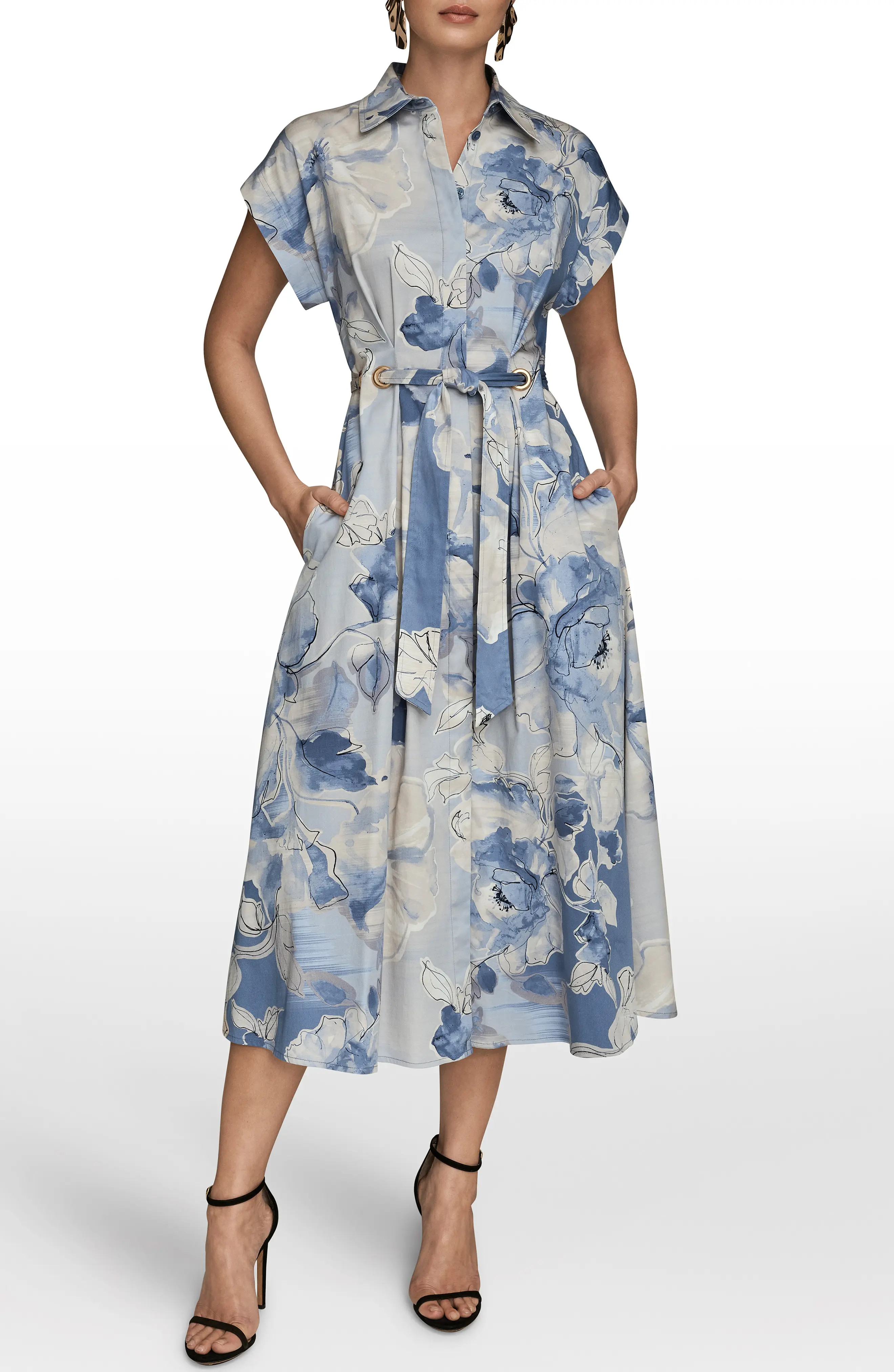 Print Tie Waist Midi Shirtdress (Women) | Nordstrom | Nordstrom