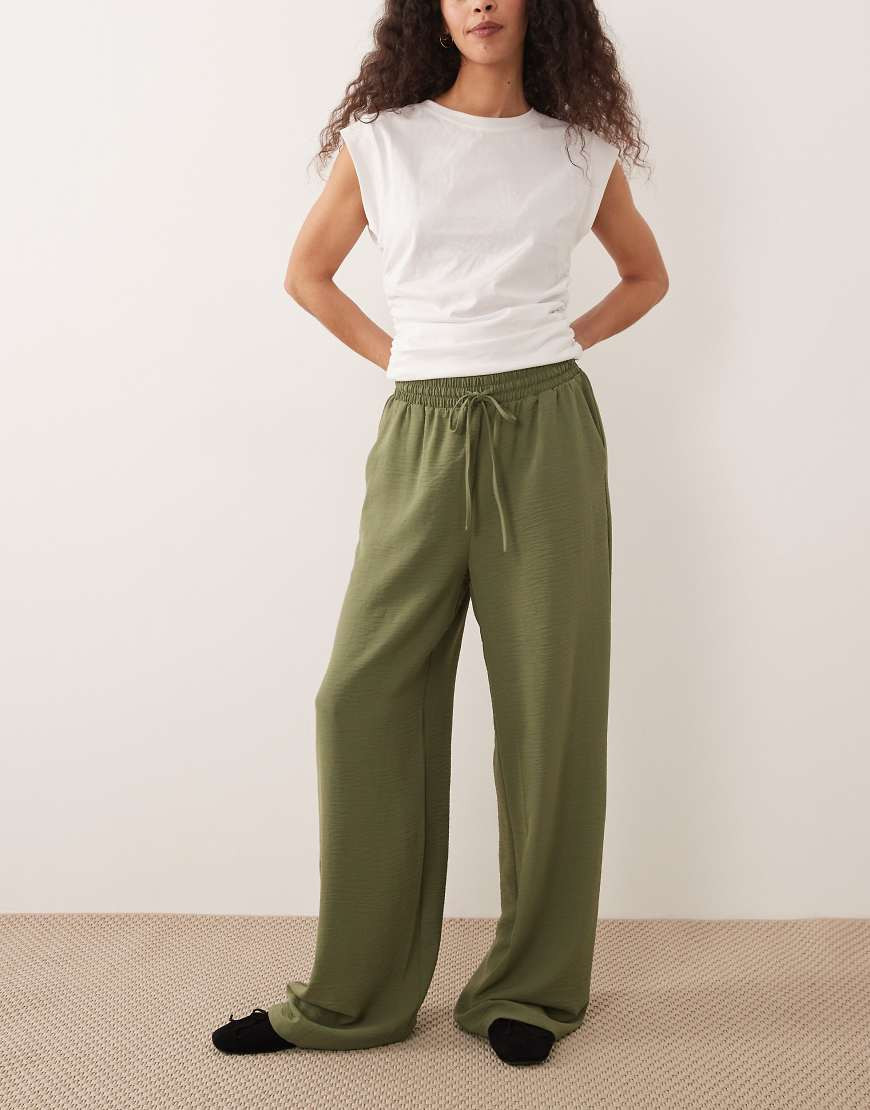 VILA tie waist wide leg pants in olive green | ASOS (Global)