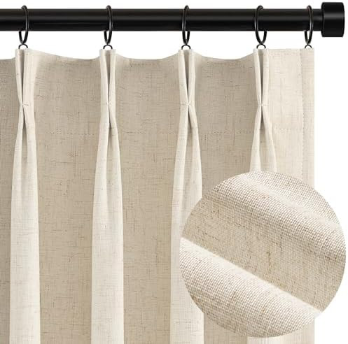 Topfinel 102 Inches Long Cream Colored Custom Total Blackout Linen Curtains, Tan Pinch Pleated Cu... | Amazon (US)
