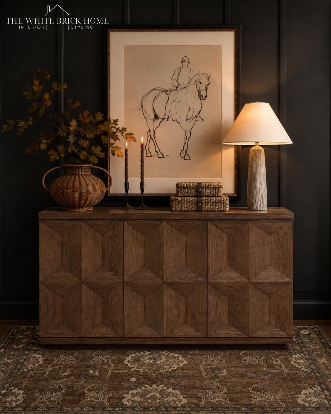 Proof that a few thoughtfully chosen pieces can completely transform a space. 🤎 Layering warm wood tones, soft lighting, natural textures, and timeless artwork creates a console that feels collected, cozy, and effortlessly designer.

#LTKSeasonal #LTKHome #LTKSaleAlert