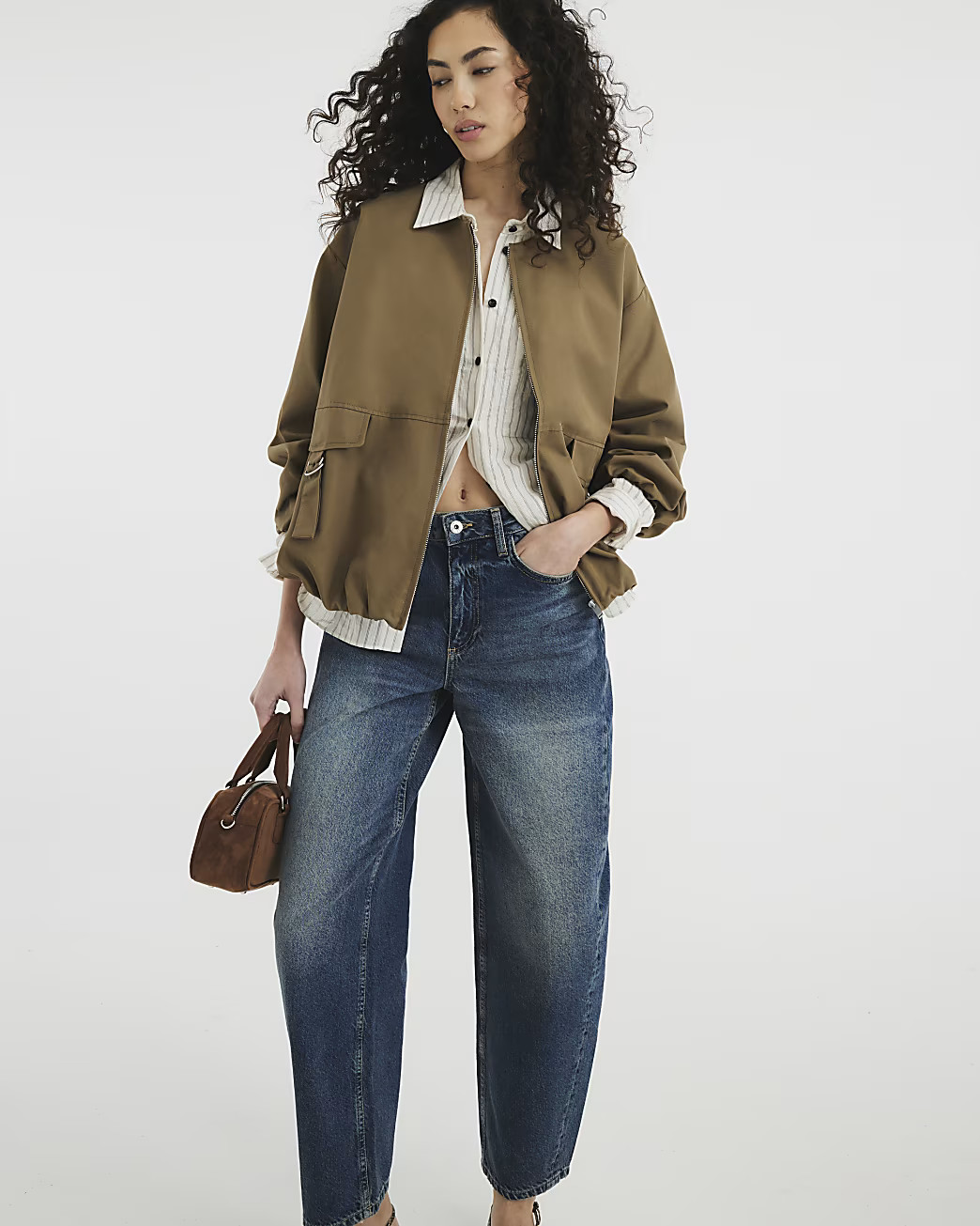 Blue Denim Seamed Barrel Jeans | River Island (UK & IE)