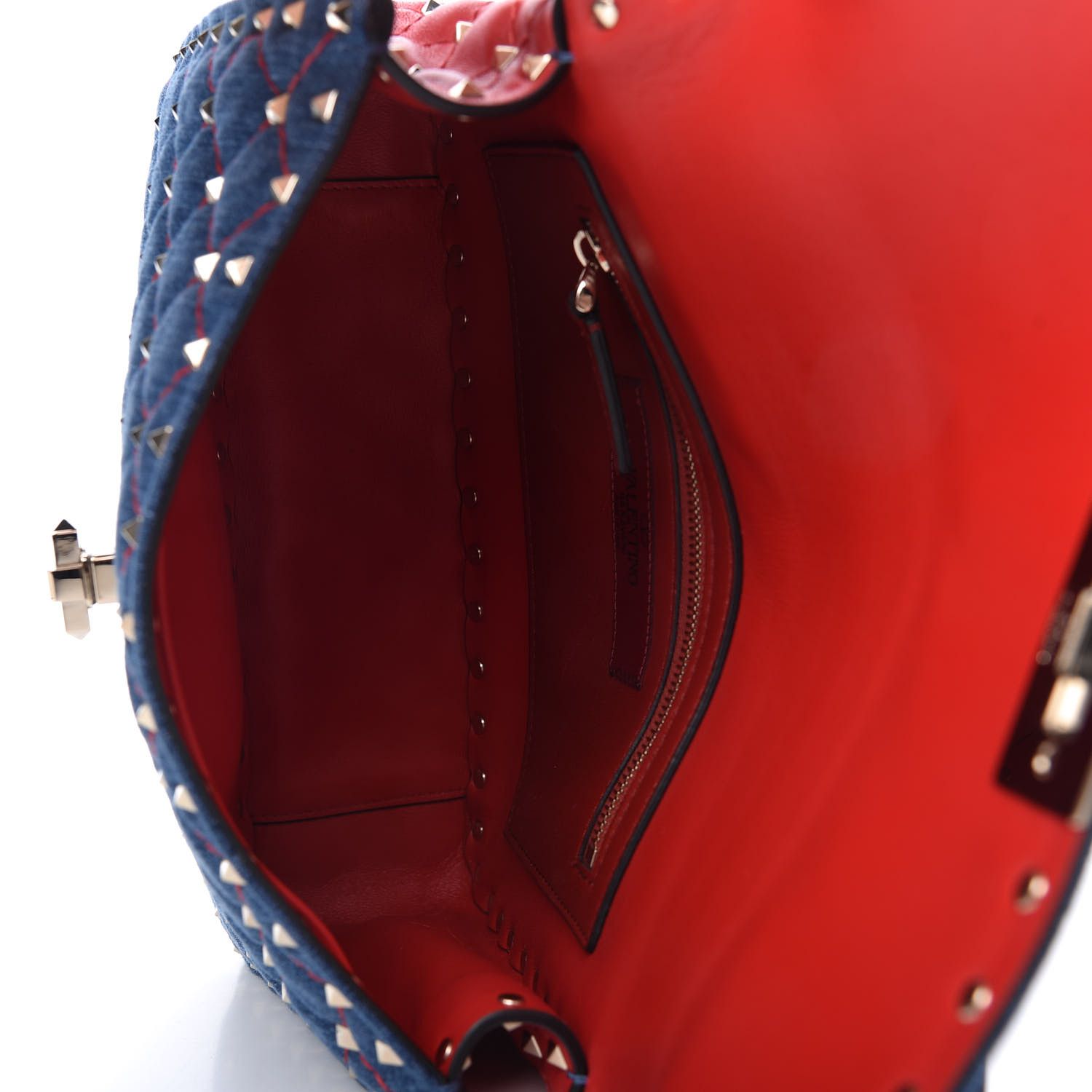 Denim Nappa Medium Rockstud Spike Shoulder Bag Rouge | Fashionphile