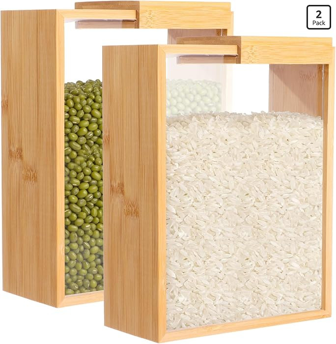 2 Pcs Wooden Cereal Storage Boxes, 8.7 x 6.8 x 3.1 in Dry Food Dispenser with Slide Lid, Visible ... | Amazon (US)