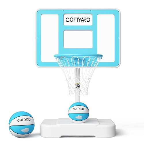 Cofiyard Pool Basketball Hoop,Stainless Steel Portable Poolside Basketball Goal, Swimming Pool Basketball Hoop with 32 Inch Shatterproof Backboard, Includes 2 Balls & Pump | Amazon (US)