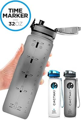 Cactaki 32oz Water Bottle With Time Marker, BPA Free Water Bottle, Non-Toxic, Leakproof, Durable,... | Amazon (US)