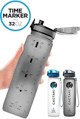 Cactaki 32oz Water Bottle With Time Marker, BPA Free Water Bottle, Non-Toxic, Leakproof, Durable,... | Amazon (US)