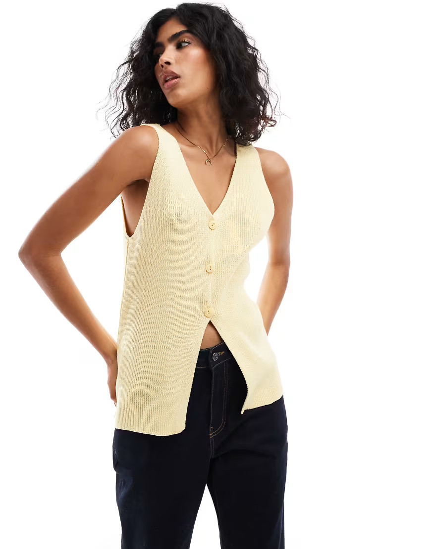 ASOS DESIGN knitted longline v waistcoat in lemon-Yellow | ASOS (Global)