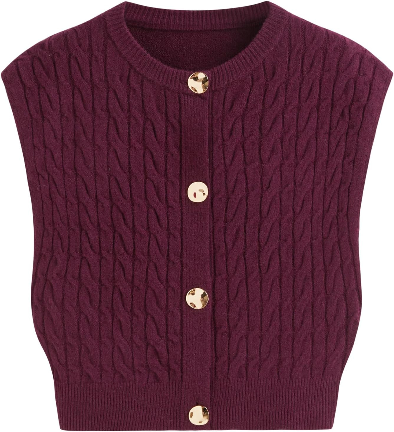 CIDER Crop Sweater Vest Women Botton Up Cap Sleeve Cable Knit Cardigan | Amazon (US)