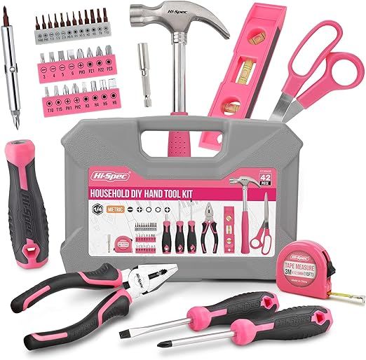Hi-Spec 42pc Pink Household DIY Tool Set for Women. Home, Office and College Dorm Small Tool Kit ... | Amazon (US)