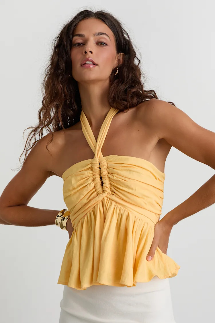 Kadri Yellow Peplum Halter Top | Lulus