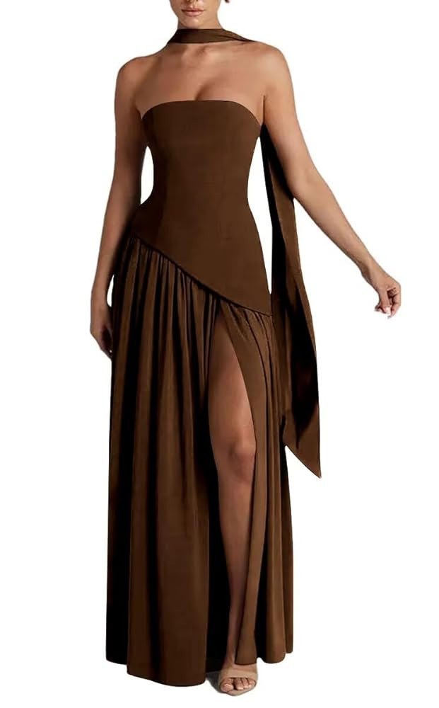Strapless Bridesmaid Dress with Scarf Chiffon Long Prom Dresses Evening Dress | Amazon (US)