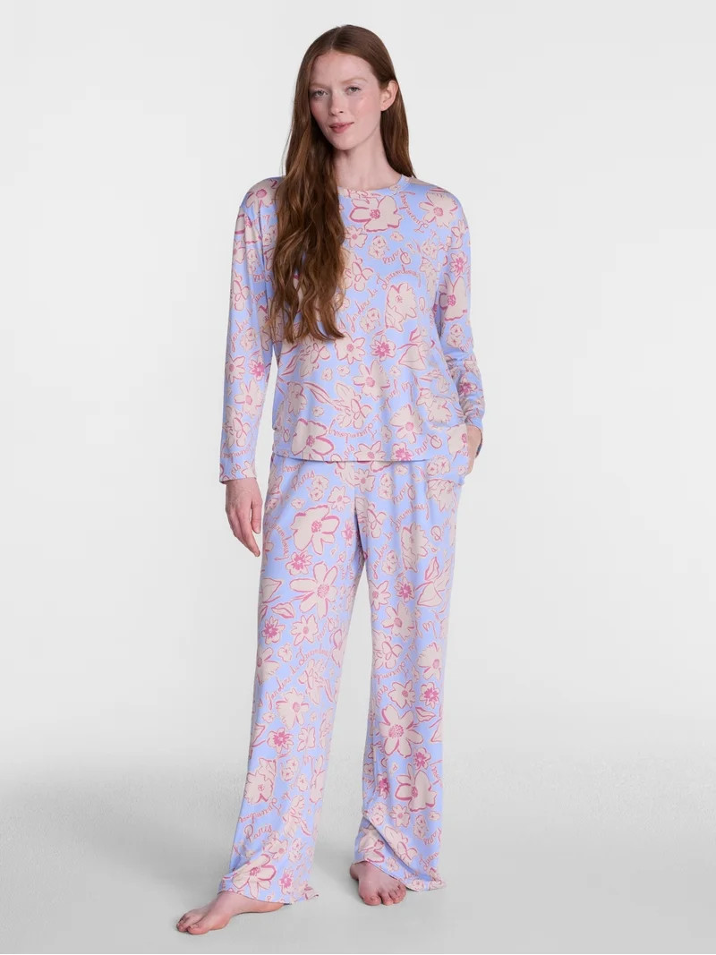 Joyspun Women's Essential Sleep Top and Pants, 2-Piece Pajama Set, Sizes XS-3X | Walmart (US)