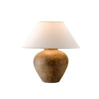 Calabria 23 in. Reggio Table Lamp with Off-White Linen Shade | The Home Depot