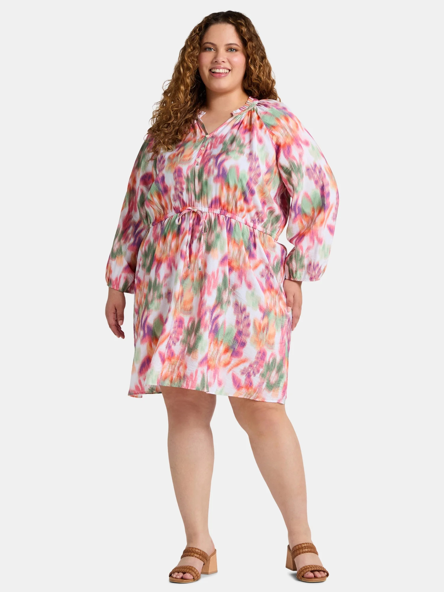 Time and Tru Women's and Women’s Plus Ruffle Neck Mini Dress, Sizes XS-4X | Walmart (US)