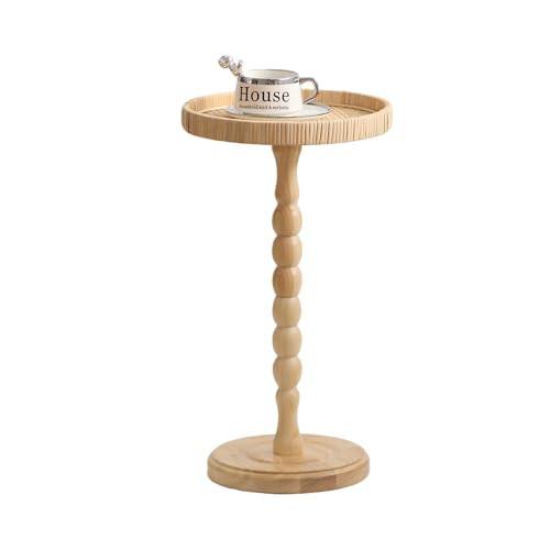 HuiDao Small Side Table，Rattan Round Drink Tables for Small Spaces, Boho Circle Accent Table Coffee Table with Solid Wood Leg for Living Room, Pedestal Table for Bedroom, Corners | Amazon (US)