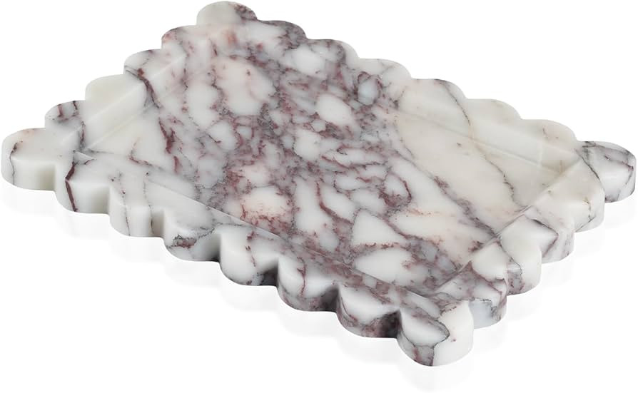 Calacatta Viola Scalloped Marble Tray, 11" x 8" Real Natural Marble Stone Tray, Luxury Decorative... | Amazon (US)