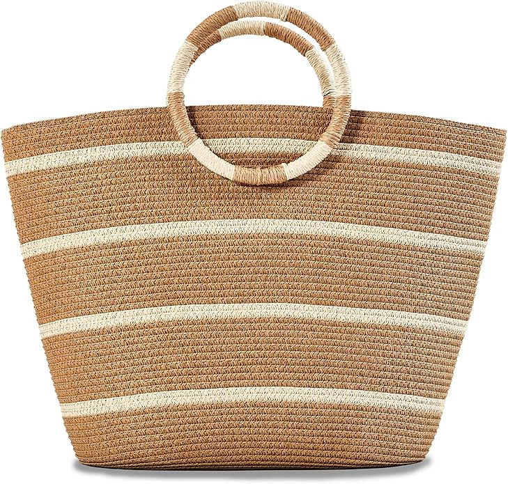 Beach Bags for Women Straw Tote Bag Summer Beach Tote Bag Large Woven Straw Bag for Summer Vacati... | Amazon (US)