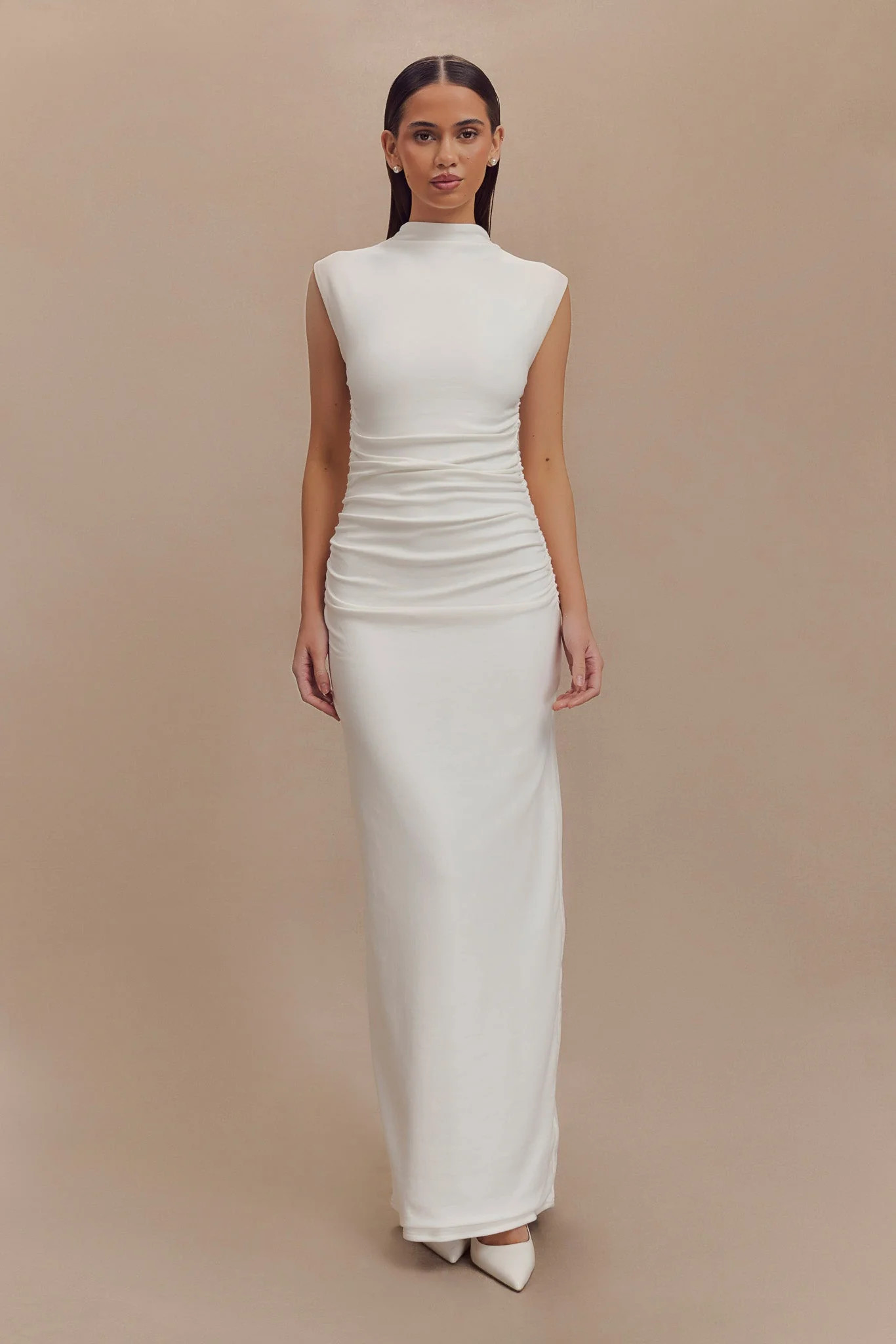 Elliot High Neck Sleeveless Maxi Dress - White | MESHKI US