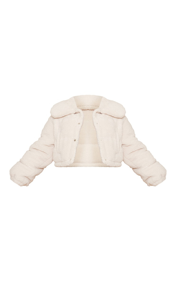 Cream Borg Cropped Puffer Coat | PrettyLittleThing CAN