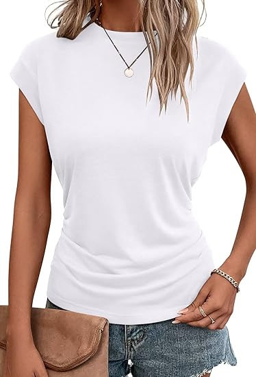 Bliwov Womens Summer Cap Sleeve Tops Business Casual Crewneck T Shirts Trendy Outfits 2025 Beach ... | Amazon (US)