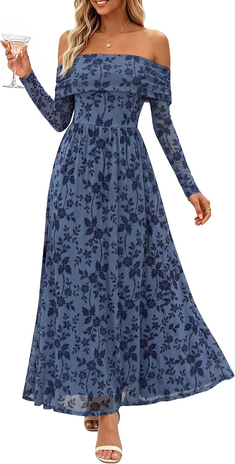 ZESICA Womens 2026 Fall Floral Wedding Guest Off the Shoulder Maxi Dresses | Amazon (US)