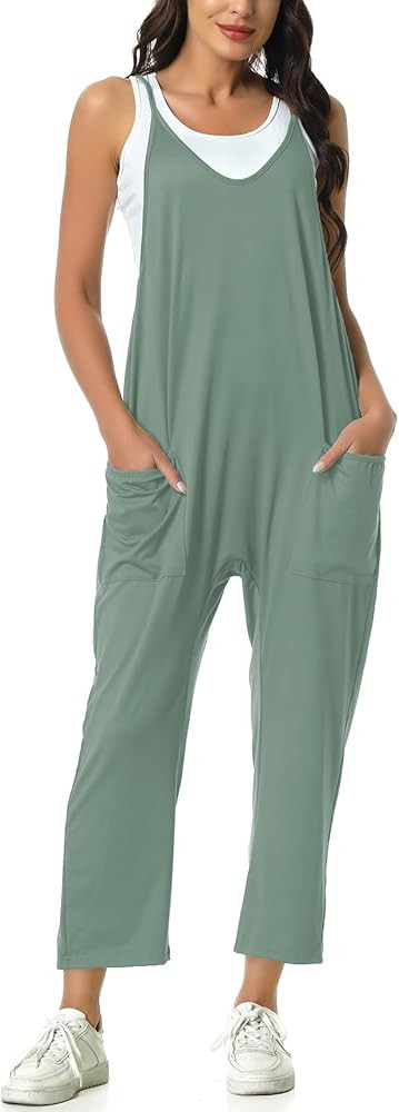 Rompers for Women Casual Summer Jumpsuits Sleeveless Loose Spaghetti Strap Overalls Jumpers | Amazon (US)