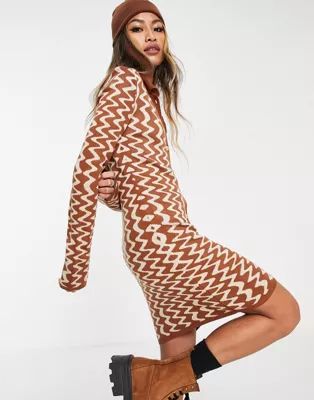 ASOS DESIGN knitted mini dress with button placket in wavy pattern | ASOS | ASOS (Global)