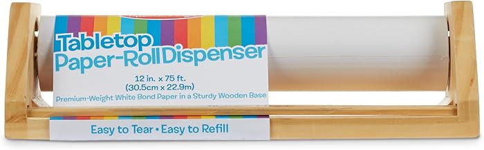 Melissa & Doug Wooden Tabletop Paper Roll Dispenser with 12” x 75-Foot White Bond Paper & Rolle... | Amazon (US)