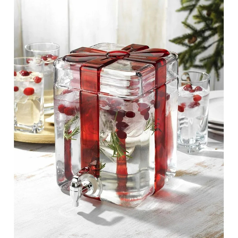 Glass Beverage Dispenser 1.5 Gallon Drink Dispenser with lid and Red Ribbon Bow Design for Christ... | Walmart (US)