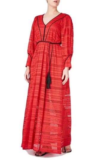 Plus Size Women's Elvi Contrast Trim Lace Maxi Dress | Nordstrom