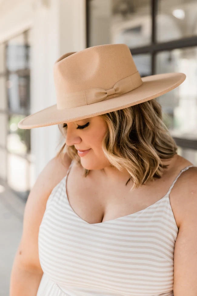 Different Time Zones Camel Wide Brim Fedora Hat | The Pink Lily Boutique