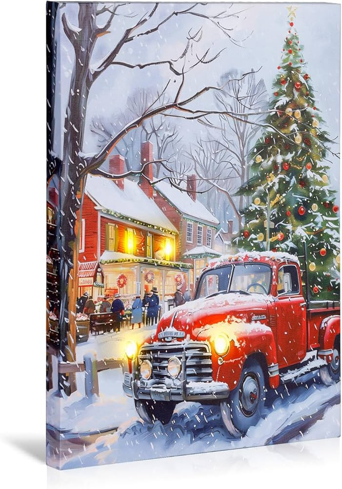 NIKKY HOME Christmas LED Lighted Wall Decor, 16 x 12 Inch Canvas Prints Art Light Up Red Vintage ... | Amazon (US)