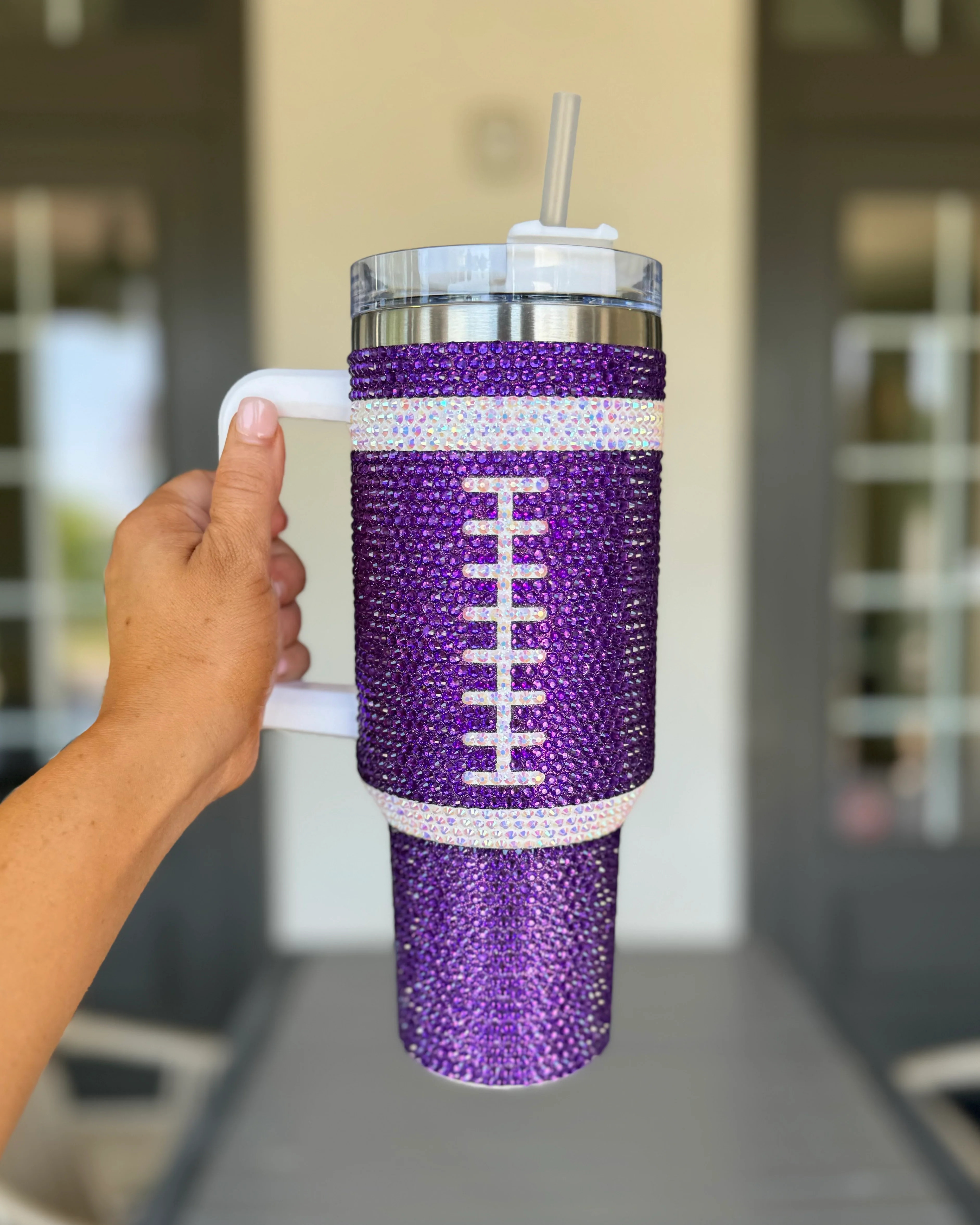 Crystal PURPLE "Team Spirit" FOOTBALL 40 Oz. Tumbler | Live Love Gameday® Apparel | Live Love Gameday®