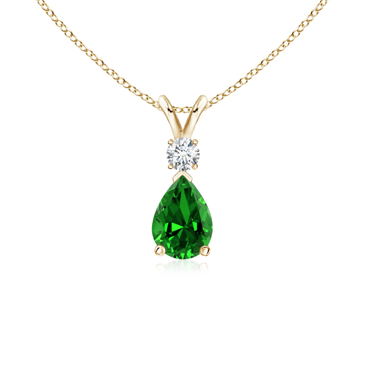 Lab-Grown Emerald Teardrop Pendant with Lab Diamond | Angara | Angara US