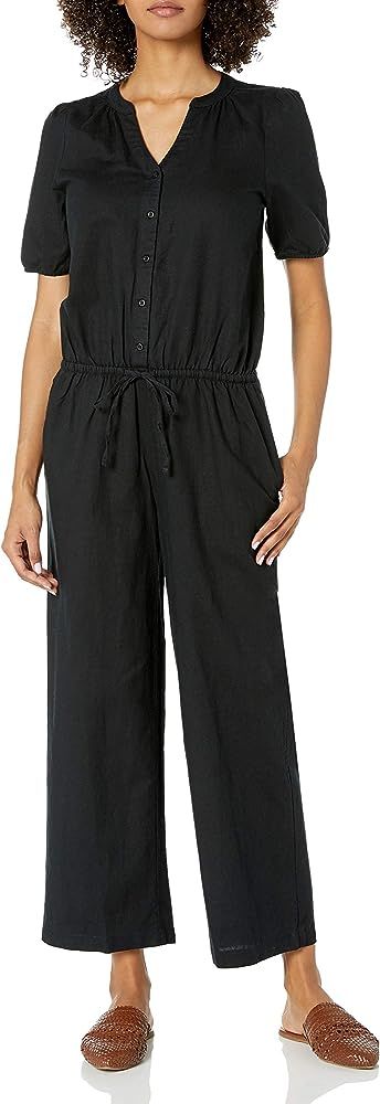 Goodthreads Women's Relaxed Fit Washed Linen Blend Button Front Jumpsuit | Amazon (US)