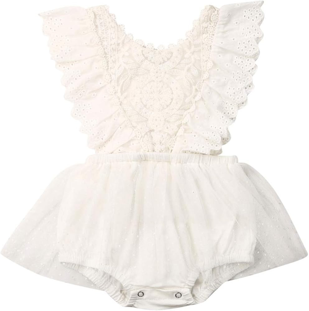 Newborn Infant Baby Girls Ruffle Sleeve Romper Bodysuit Lace Tutu Dress Jumpsuit Outfits Clothes | Amazon (US)
