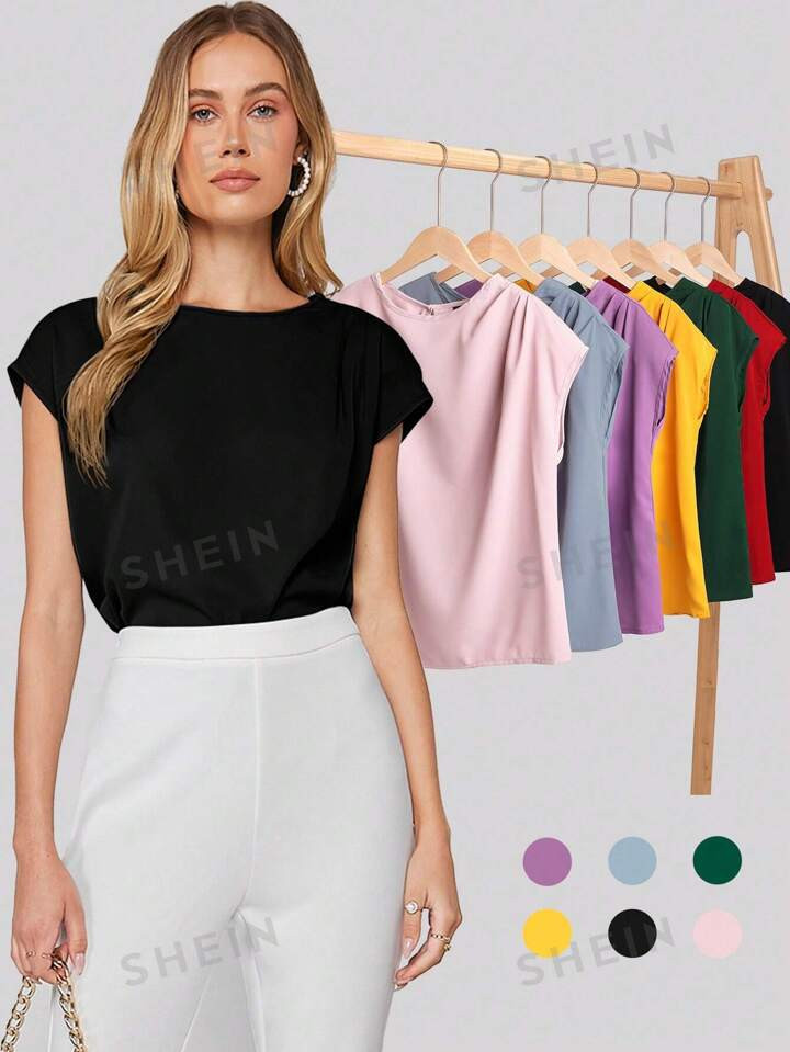 SHEIN BIZwear Solid Color Asymmetric Black Top With Batwing Sleeves | SHEIN