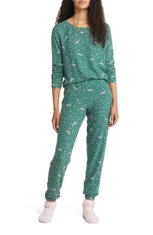 BP. Comfy Print Brushed Knit Pajamas in Green Hunter Winter Night at Nordstrom, Size X-Small | Nordstrom
