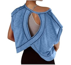 Workout Tops for Women Open Back Short Sleeve Shirts Backless Gym Yoga Athletic T-shirt Trendy Ru... | Amazon (US)
