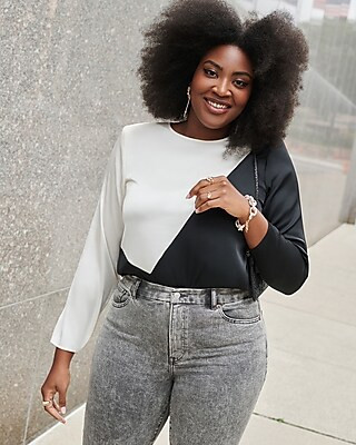 Color Block Strong Shoulder Thong Bodysuit | Express